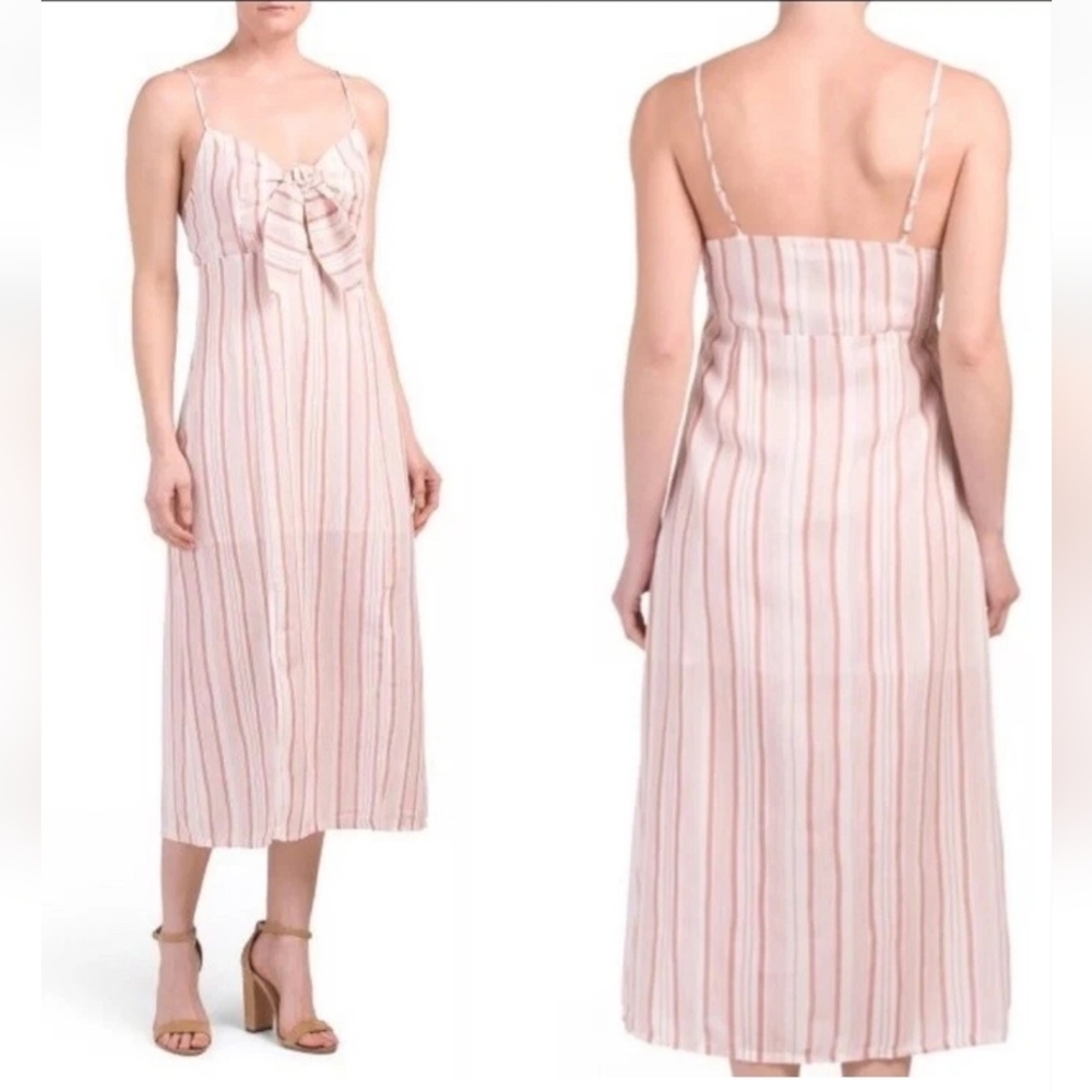 Morris day The Label Mauve & Cream Stripe Midi Dress Spaghetti Straps Sz XSmall